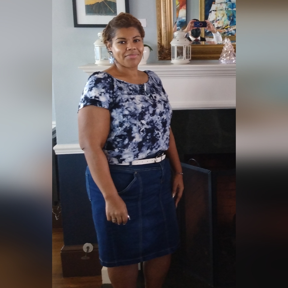 Ladies One 5 One Denim Skirt Size XL Blue Med Wash A Line With Pockets